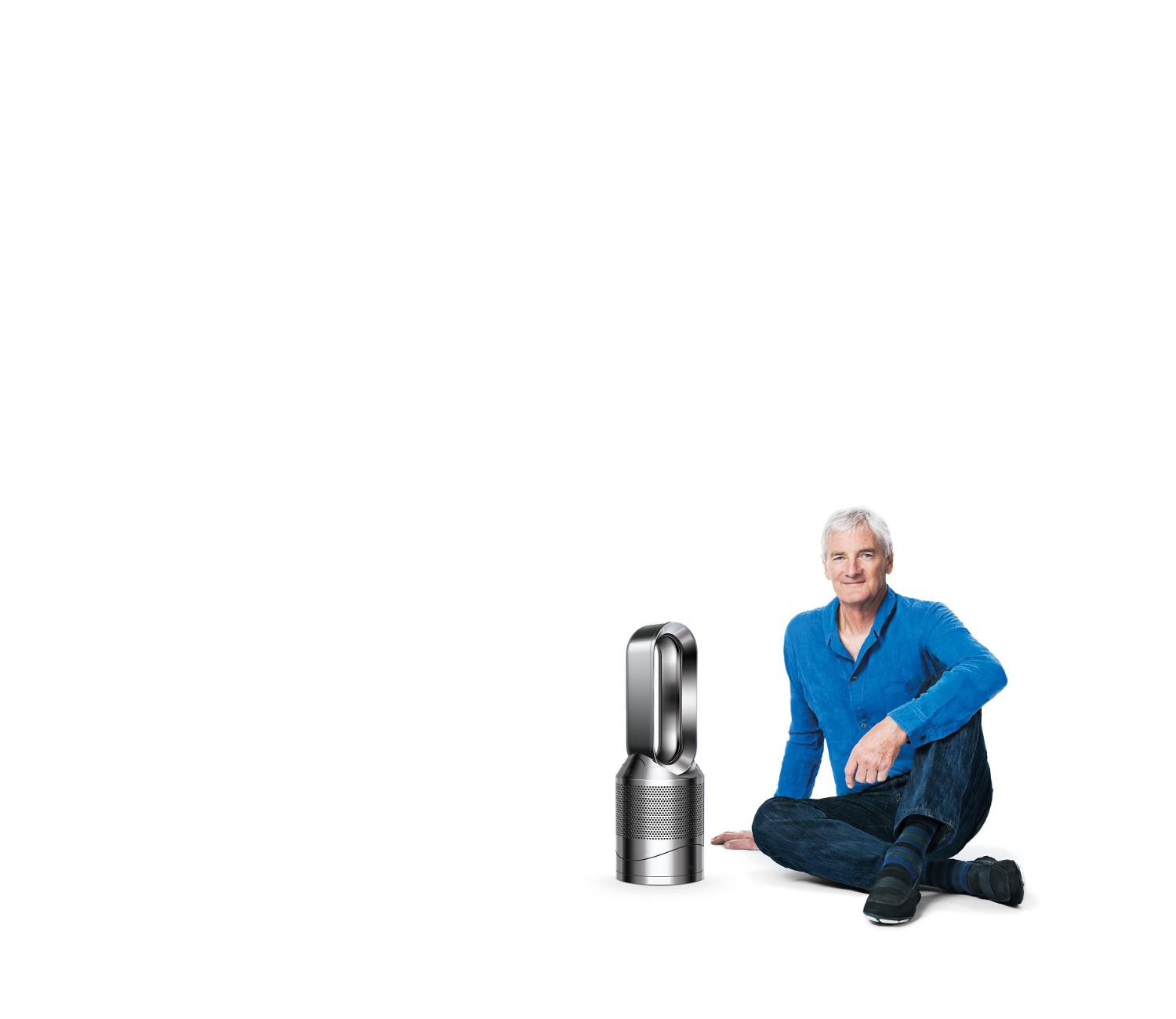James Dyson with Dyson purifier
