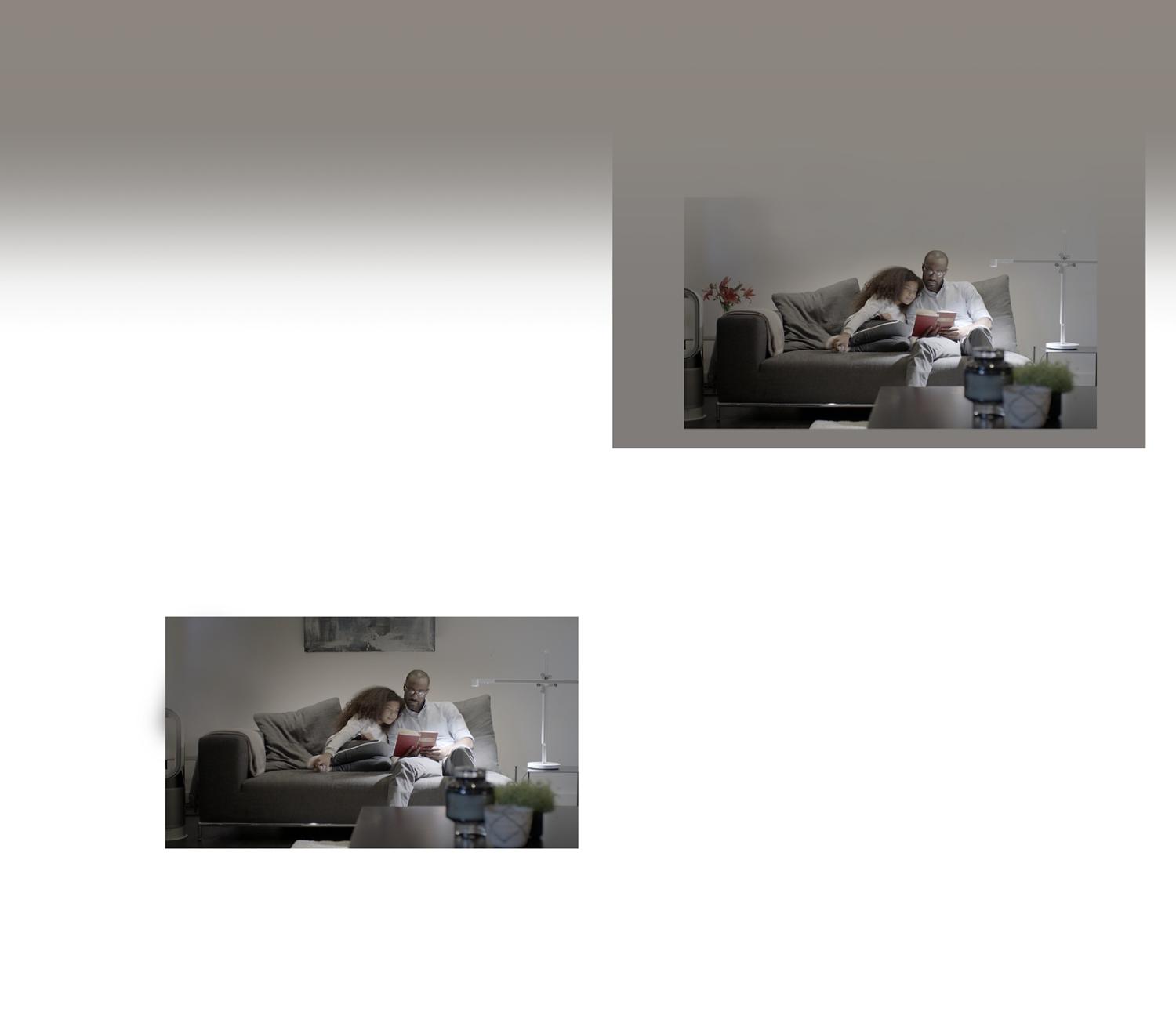 A middle-aged man reads under powerful light