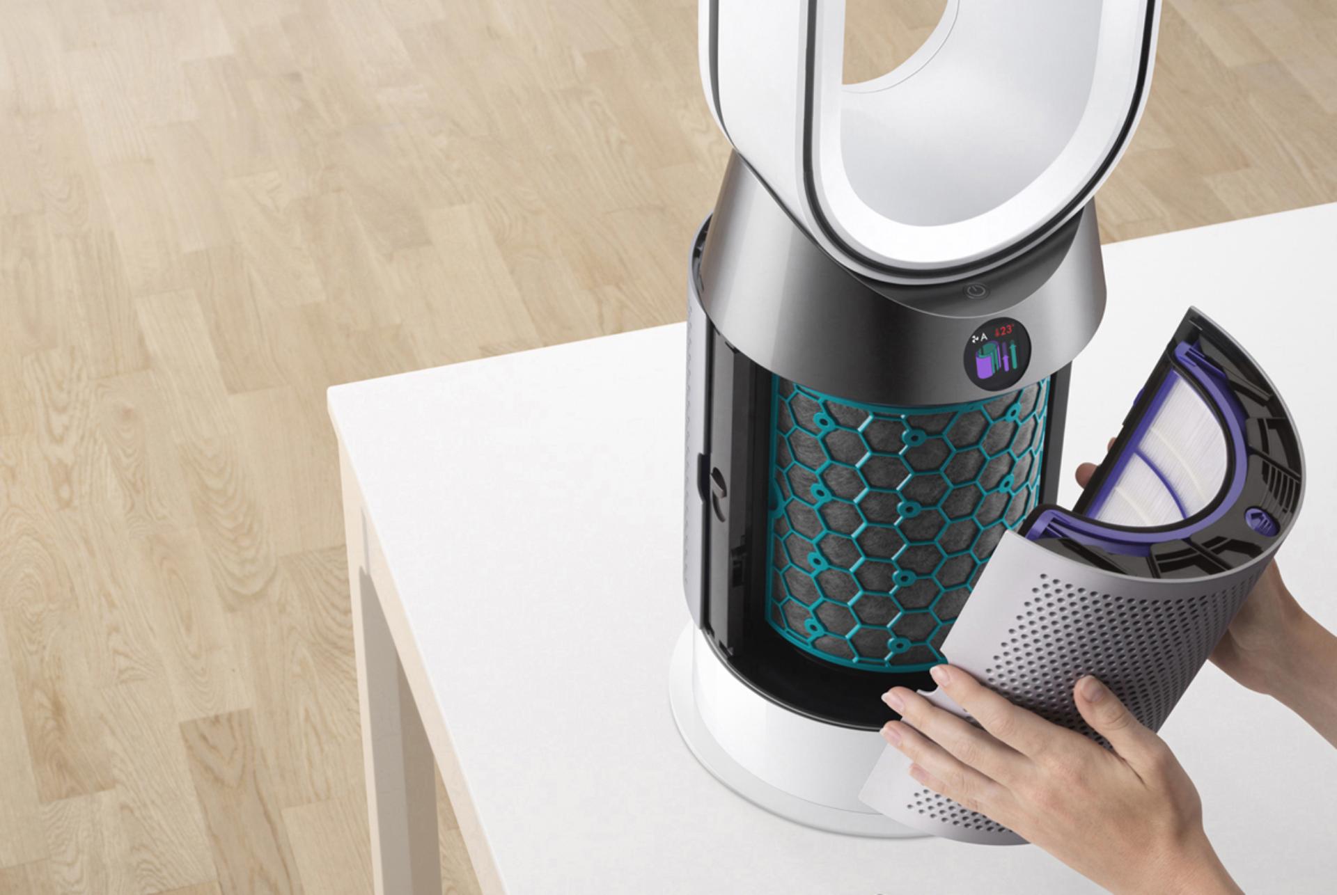 Demonstration of Dyson purifier filter being changed