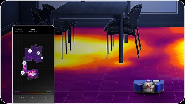 A heat map of where the Dyson 360 Vis Nav robot vacuum has cleaned.