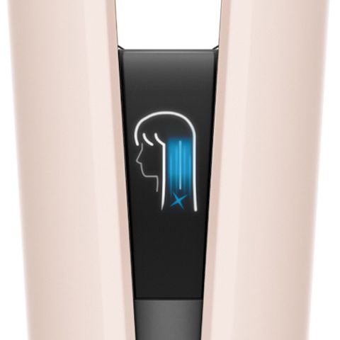 Close-up of the Dyson Airstrait's LCD screen showing the selected settings.