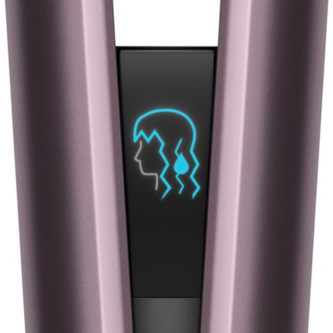 Nahaufnahme des LCD-Displays des Dyson Airstrait mit dem Symbol für den Nassmodus.
