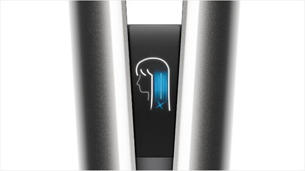 Close-up of the Dyson Airstrait's LCD screen showing Cool mode.