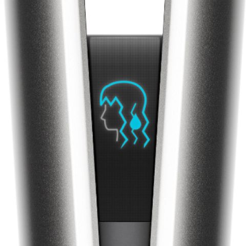 Close-up of the Dyson Airstrait's LCD screen showing the wet mode icon.