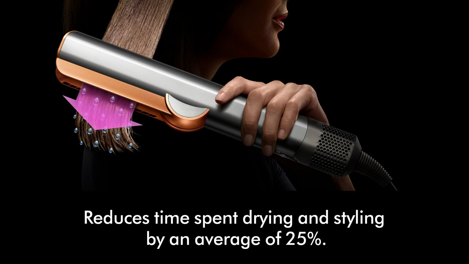 The Dyson Airstrait straightener is used to dry and style hair from wet.