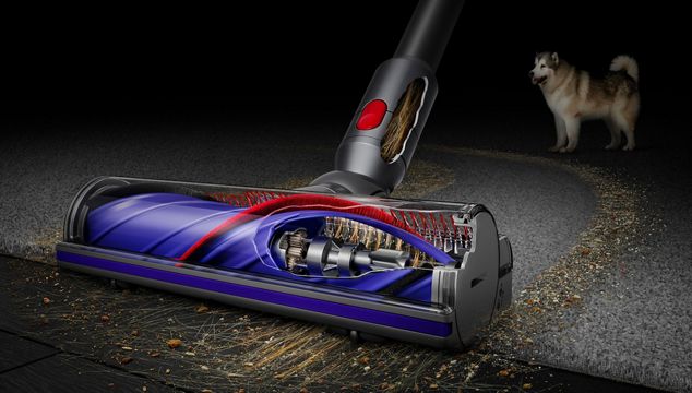 Laser Slim Fluffy cleaner head cleaning a hard floor