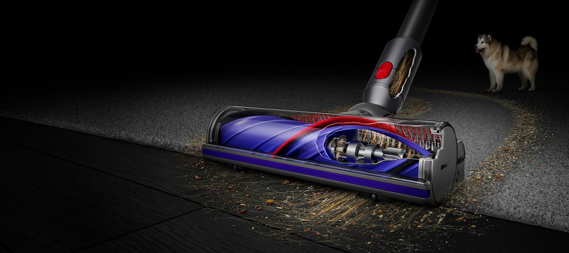Motorbar™ cleaner head cleaning carpet and hard floor