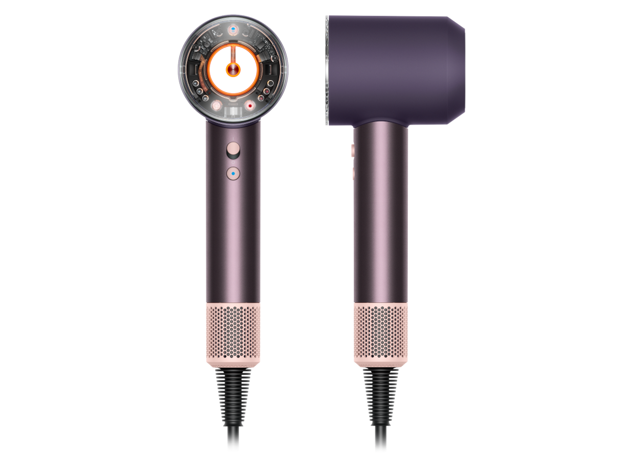 A front view and side view of the Dyson Supersonic Nural hair dryer.