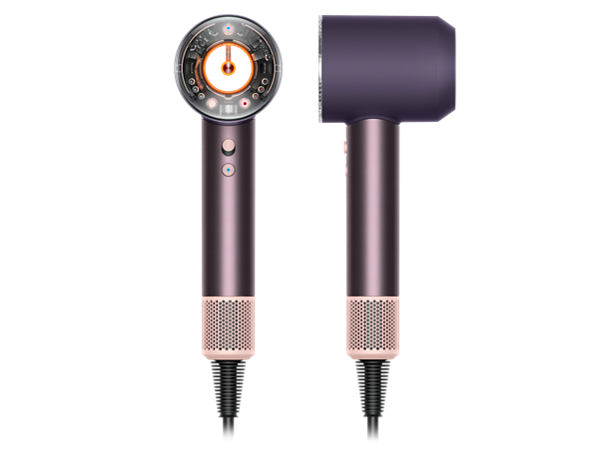 Dyson Supersonic Nural hårtørrer set forfra og fra siden.
