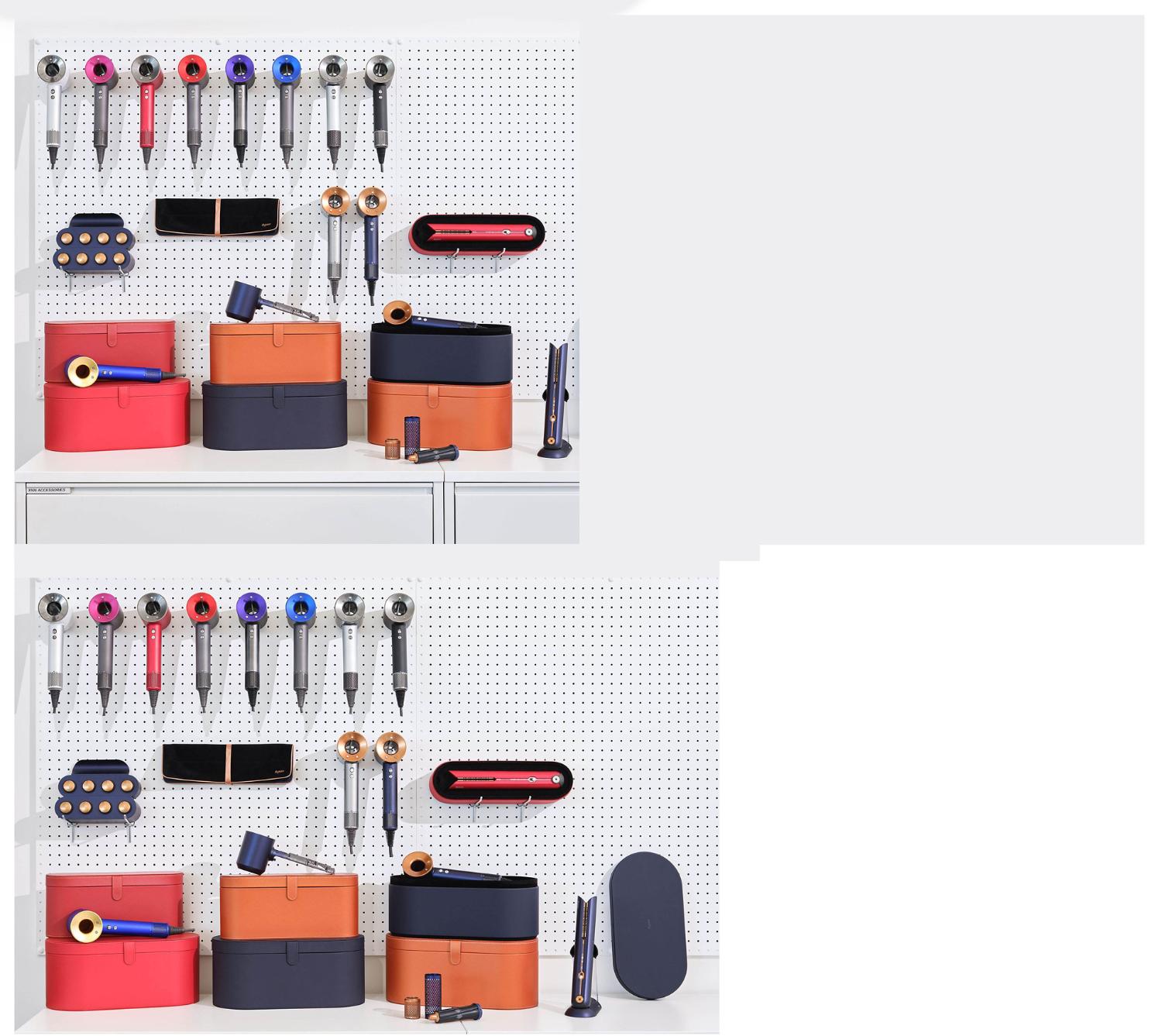 A wall of Dyson Supersonics in various colours.
