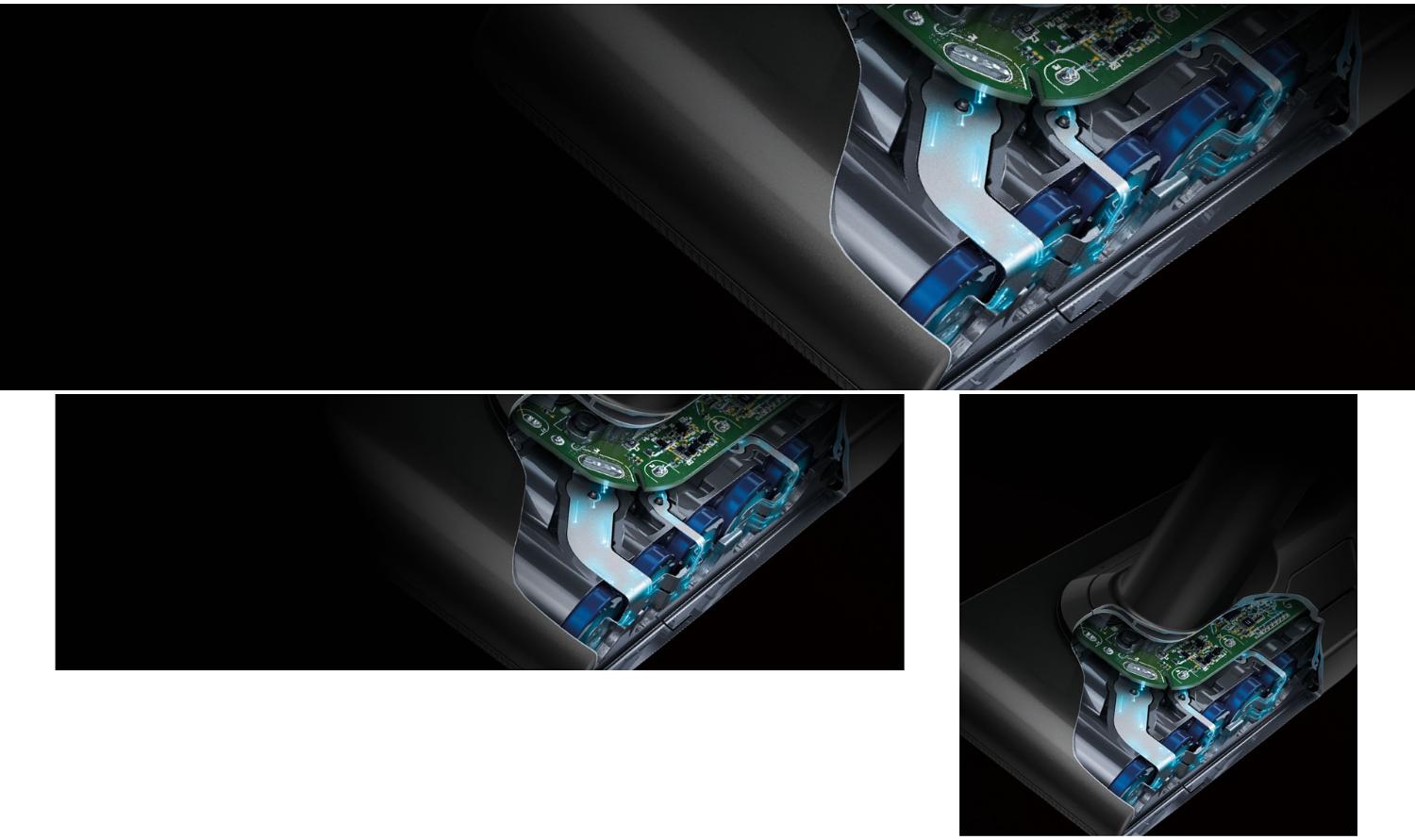 A cut-out of the battery for the Dyson V15 Detect vacuum.