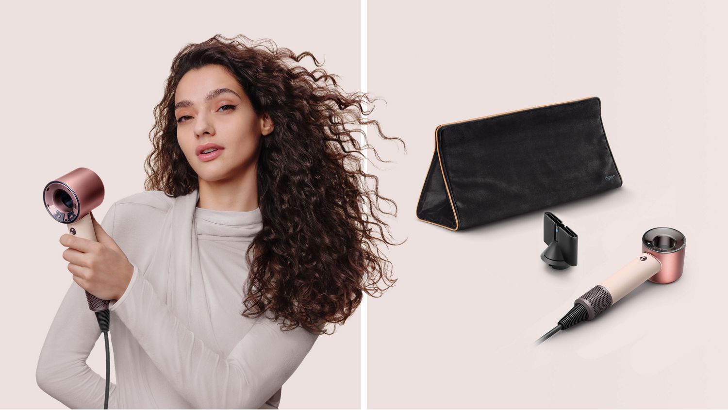Model bei der Verwendung des Dyson Supersonic™ Travel Haartrockners