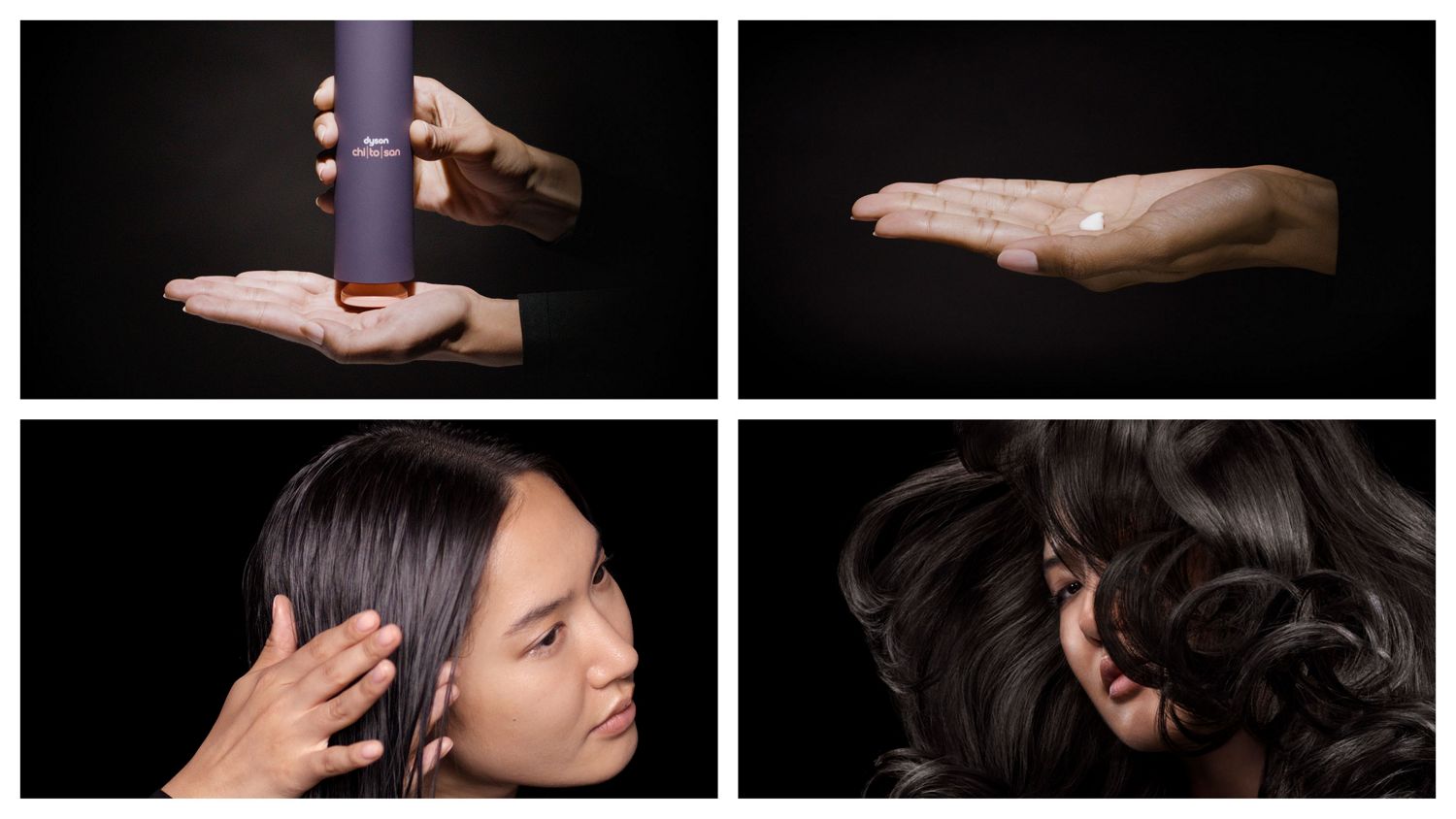Model bei der Anwendung des Dyson Chitosan™ Post-Style Serums