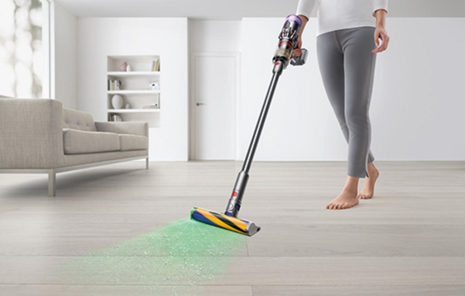 Cordless vacuum cleaning common areas in house
