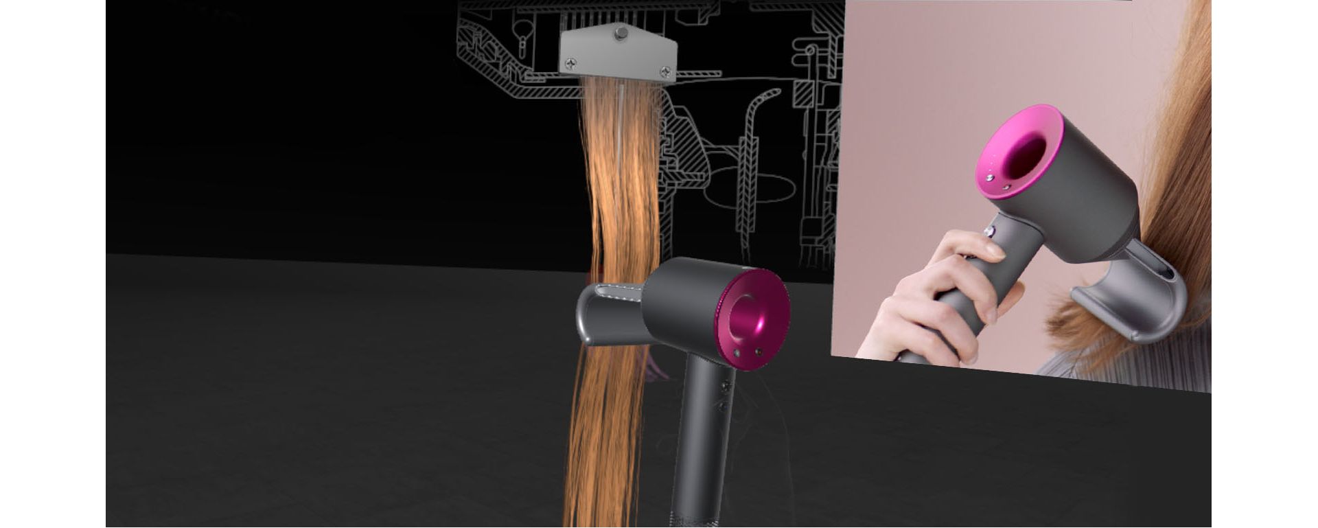 Customer drying hair in virtual reality with the Dyson Supersonic hair dryer.