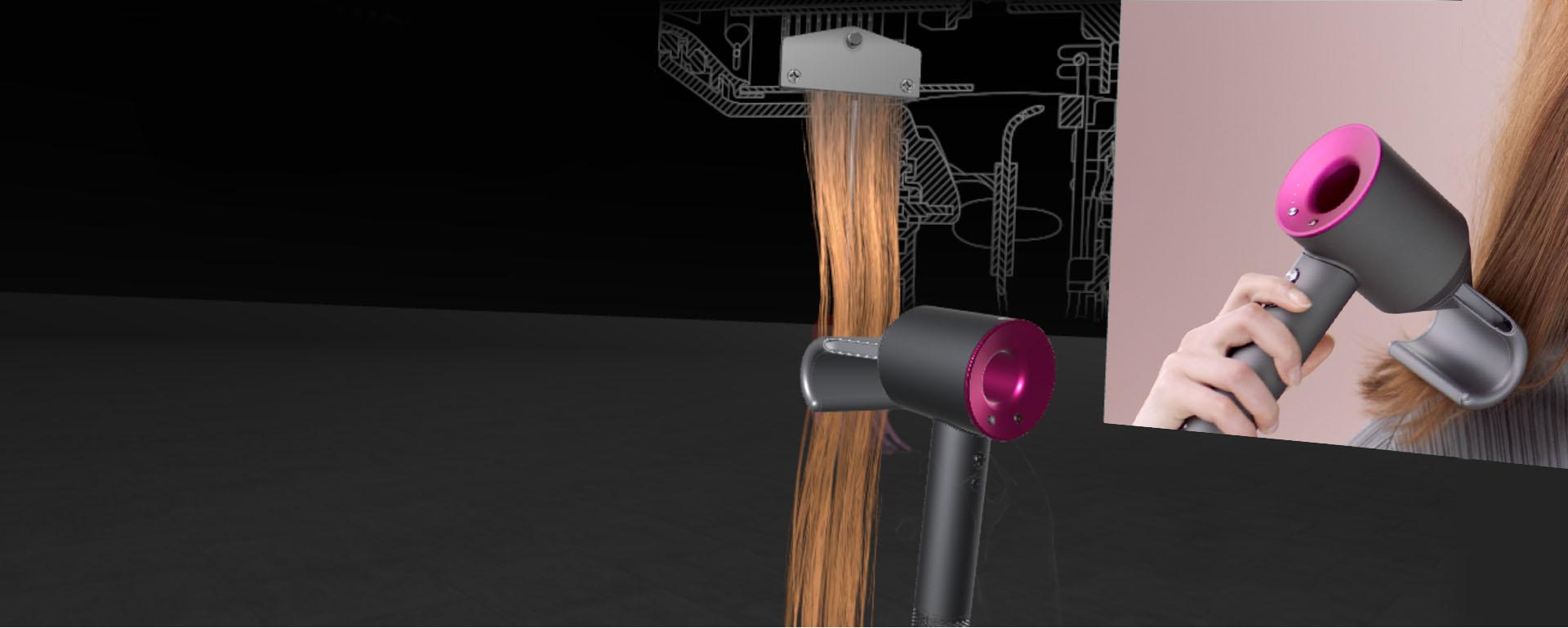 Customer drying hair in virtual reality with the Dyson Supersonic hair dryer