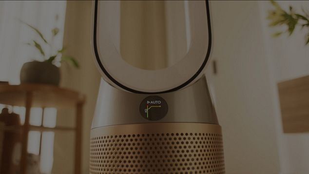 A close-up of the LCD screen on a Dyson air purifier
