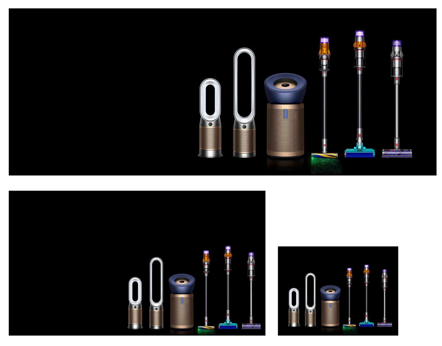 Une sélection d'aspirateurs et de machines de traitement de l'air Dyson.