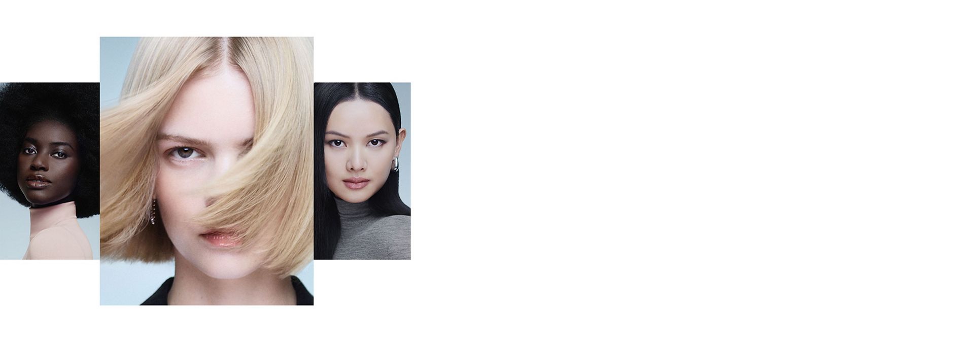 A trio of models with different hair types styled using Dyson Beauty devices and products.