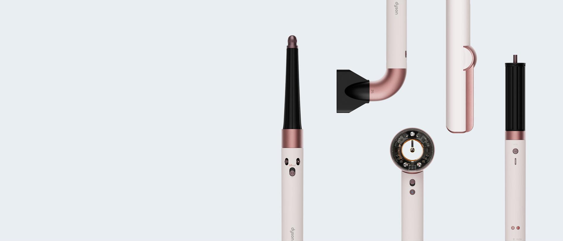 The Dyson Beauty device range in Ceramic pink and rose gold.