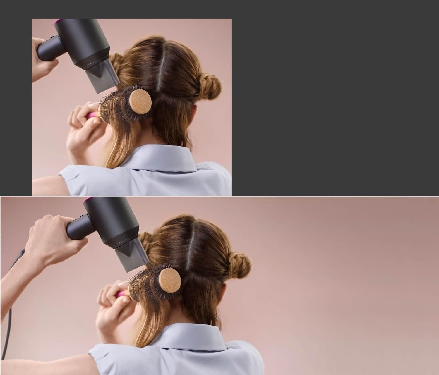 Woman dries and styles hair with the Dyson Supersonic hair dryer