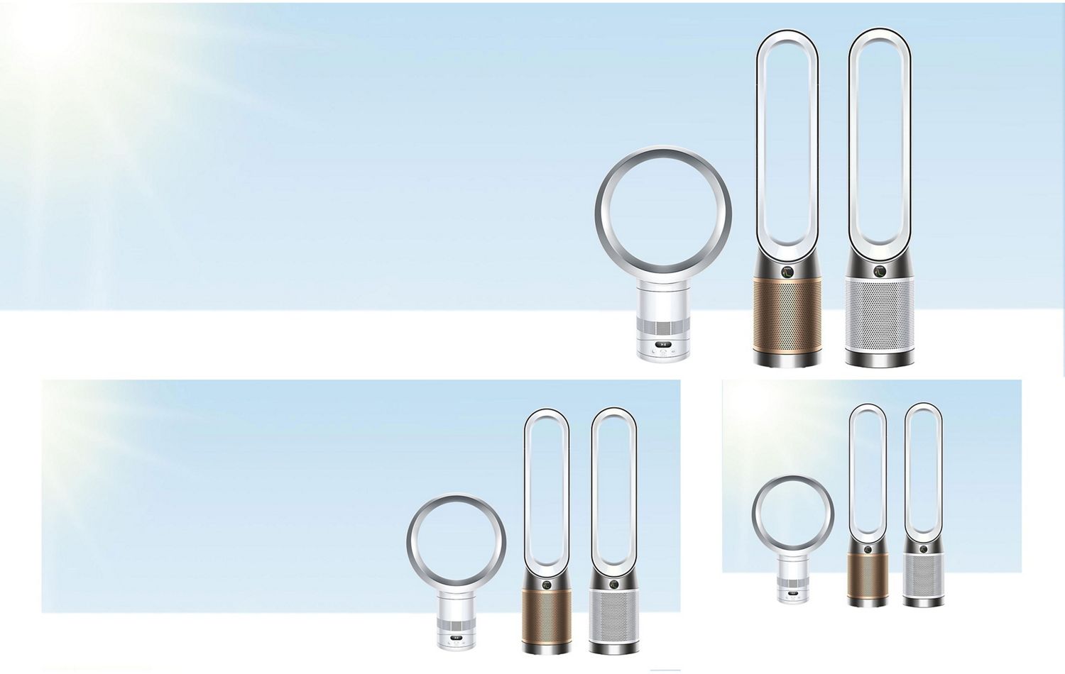 A select range of the Dyson fan and air purifiers.