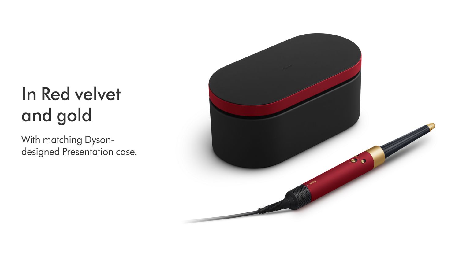 Le Dyson Airwrap i.d. en Velours Rouge et Or avec son coffret de présentation.
