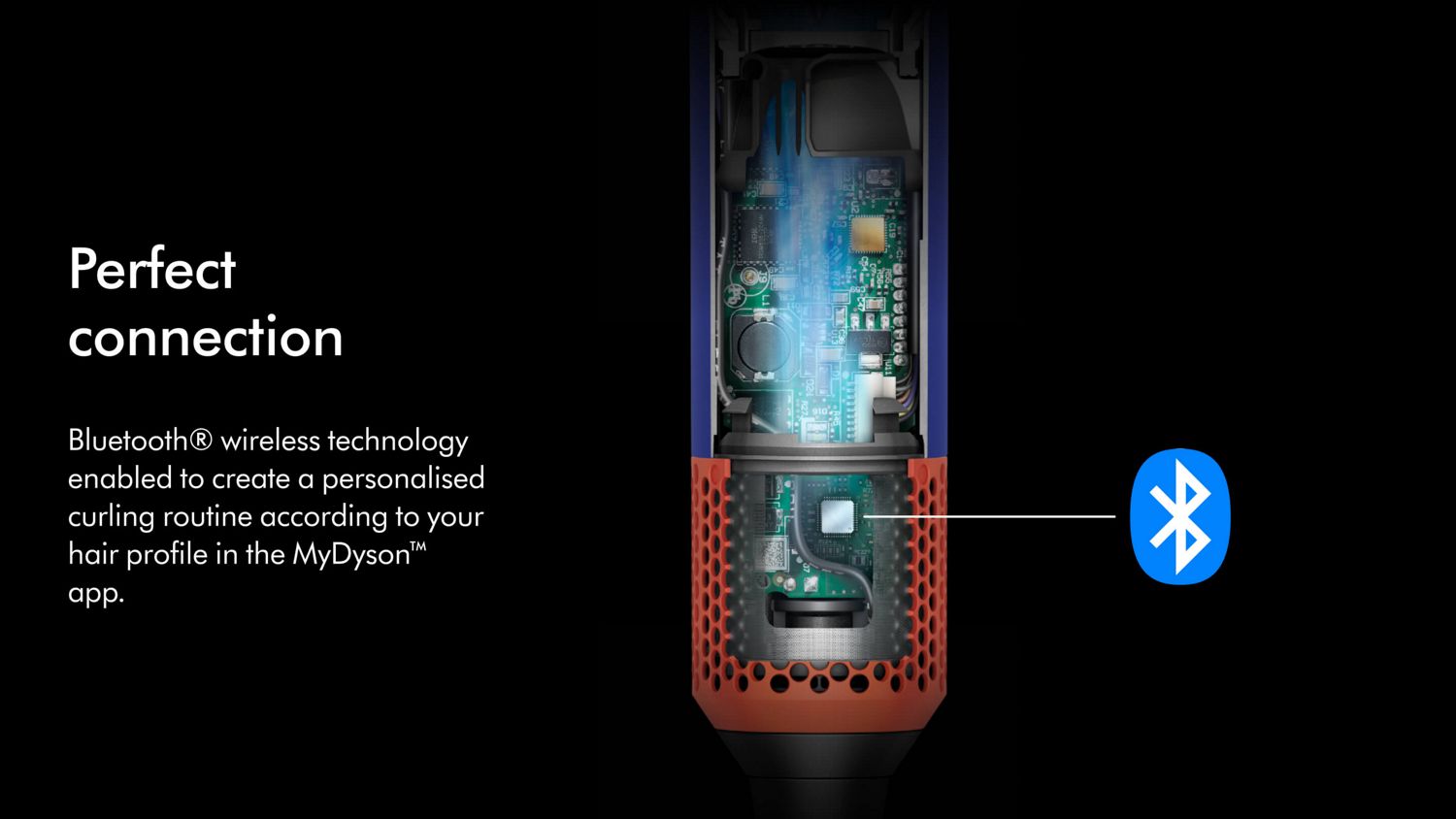 La technologie à l'intérieur du Dyson Airwrap i.d. qui permet à l'appareil de se connecter à Bluetooth.