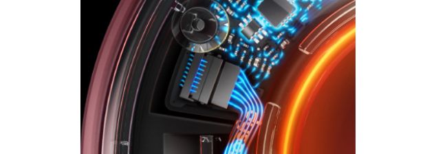 Cutaway graphic of the heat regulation technology within the Supersonic Nural hair dryer.