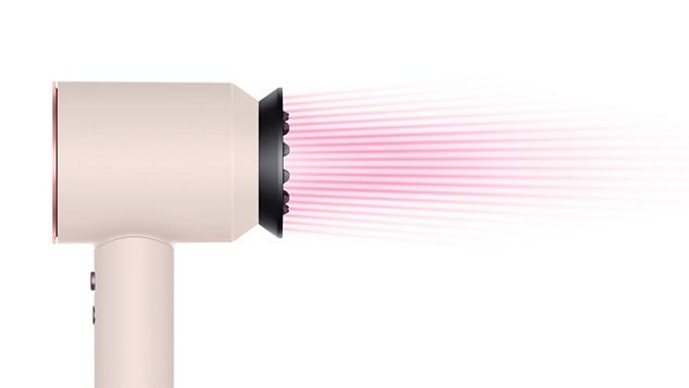 Side view of the Gentle air attachment with graphic showing airflow.