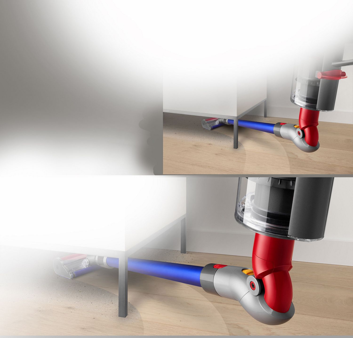 The Low-reach adaptor cleaning under low furniture.