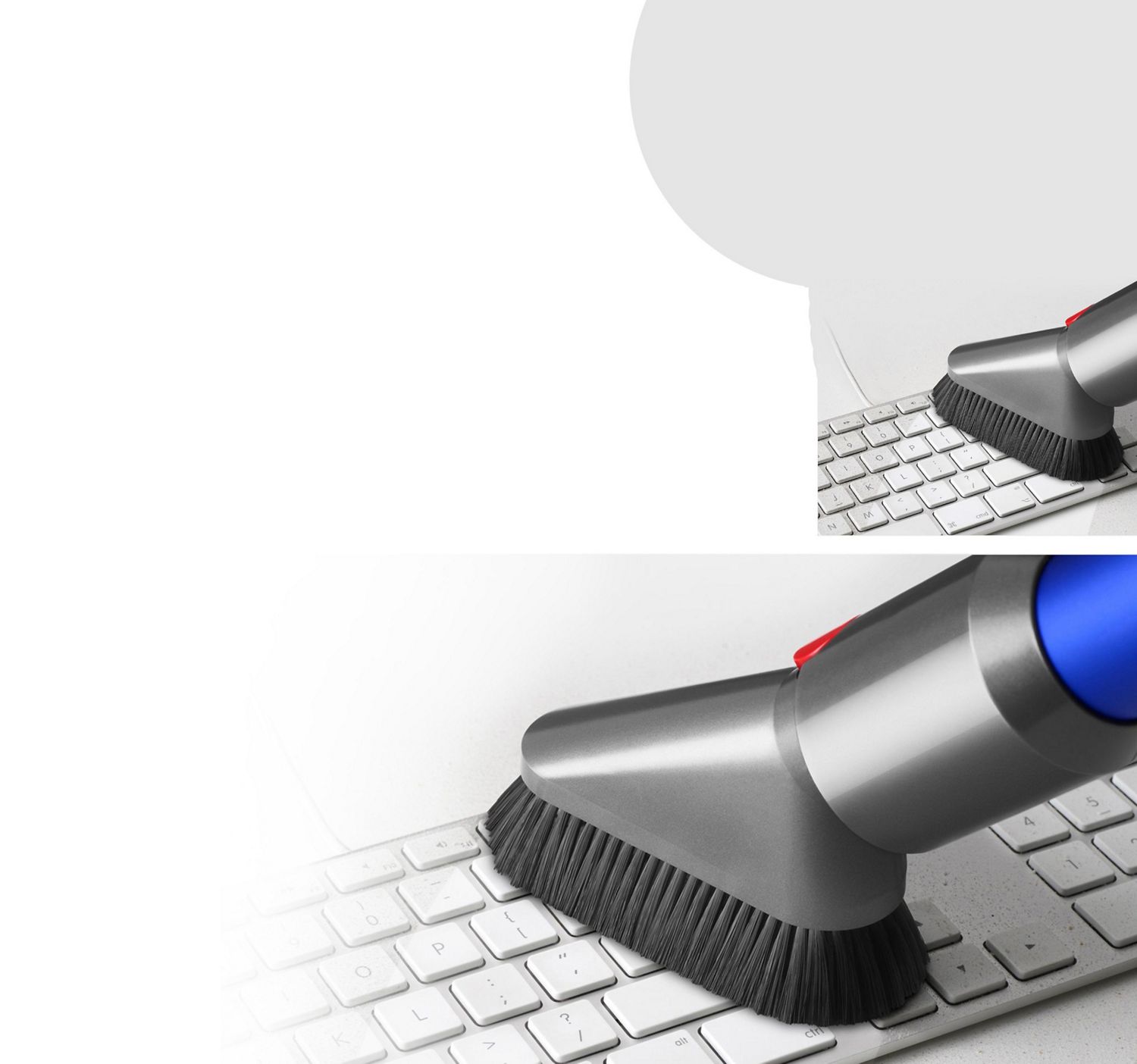 The Scratch-free dusting brush cleaning a delicate computer keyboard.