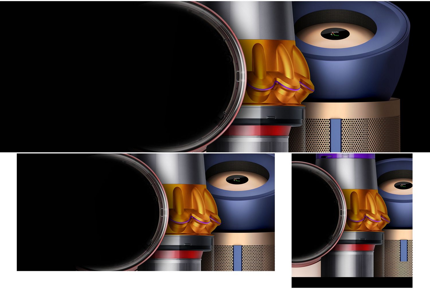 Tiled shot showcasing Dyson technology via shadowed effect.