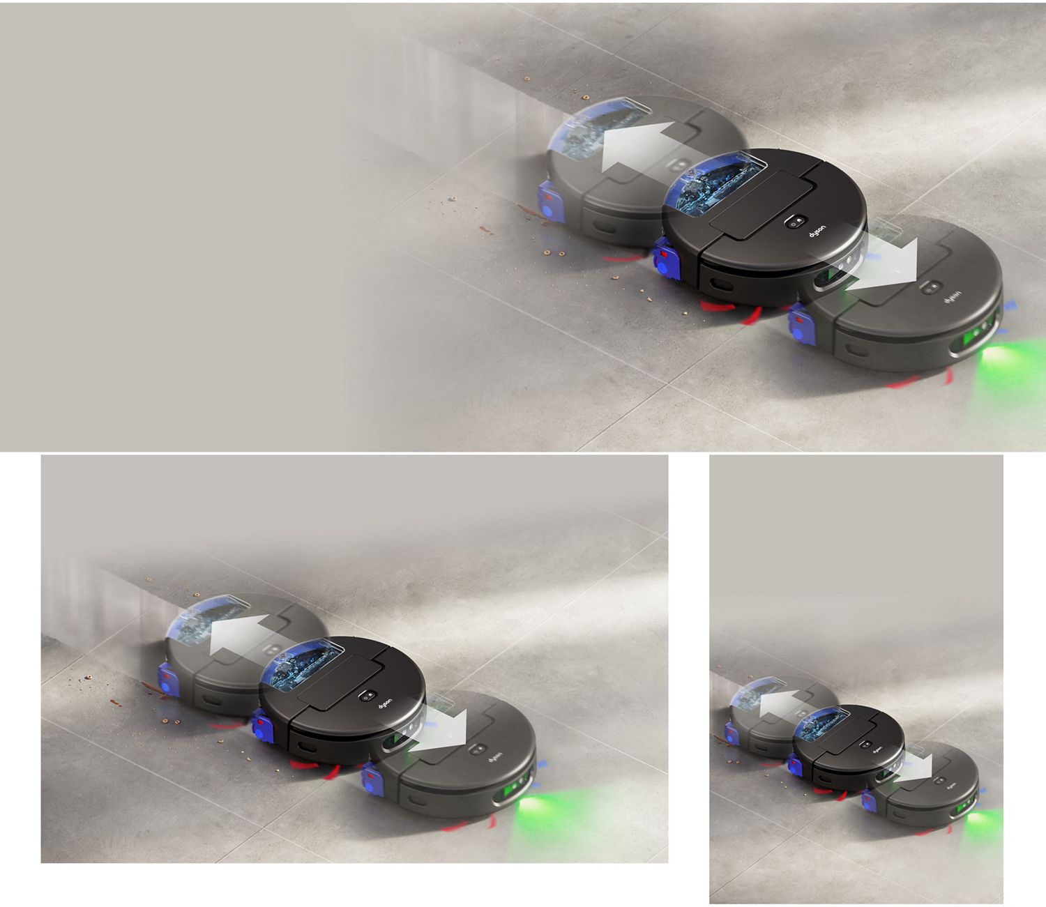 The Dyson Spot+Scrub Ai DR30 robot vacuum passes over a stubborn stain multiple times to ensure a complete clean.