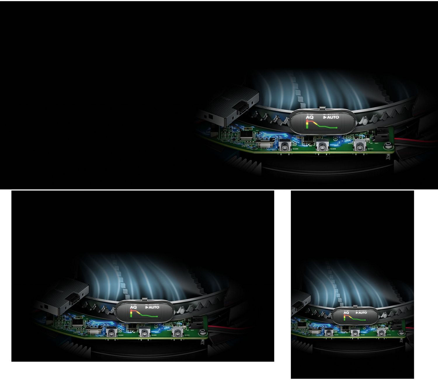 An air quality graph shown on the LCD screen of the Dyson HushJet Compact Purifier.