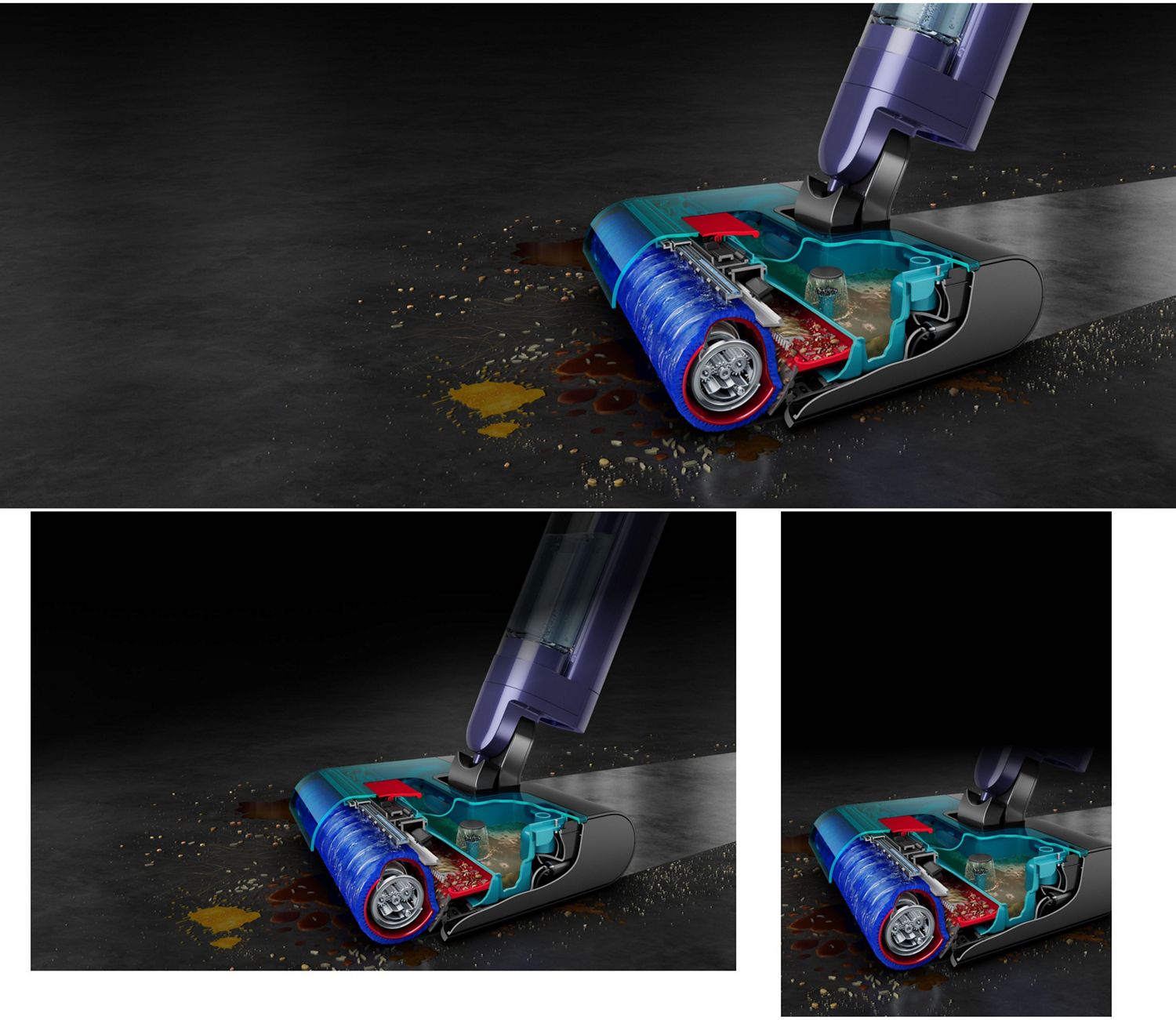 The tray cover is removed from the waste system of the Dyson Clean+Wash Hygiene Hard Floor Cleaner.