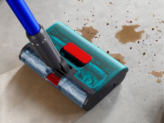 Dyson W1 PencilWash cleaner used to clean spills and stains from a hard floor.