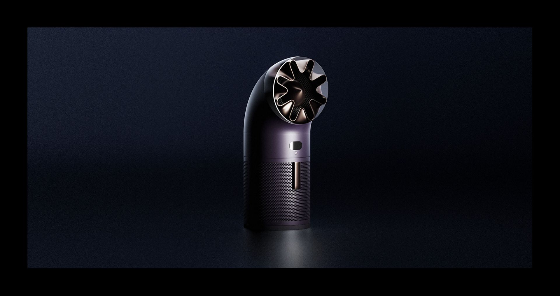 Dyson Hushjet air purifier on a dark background.