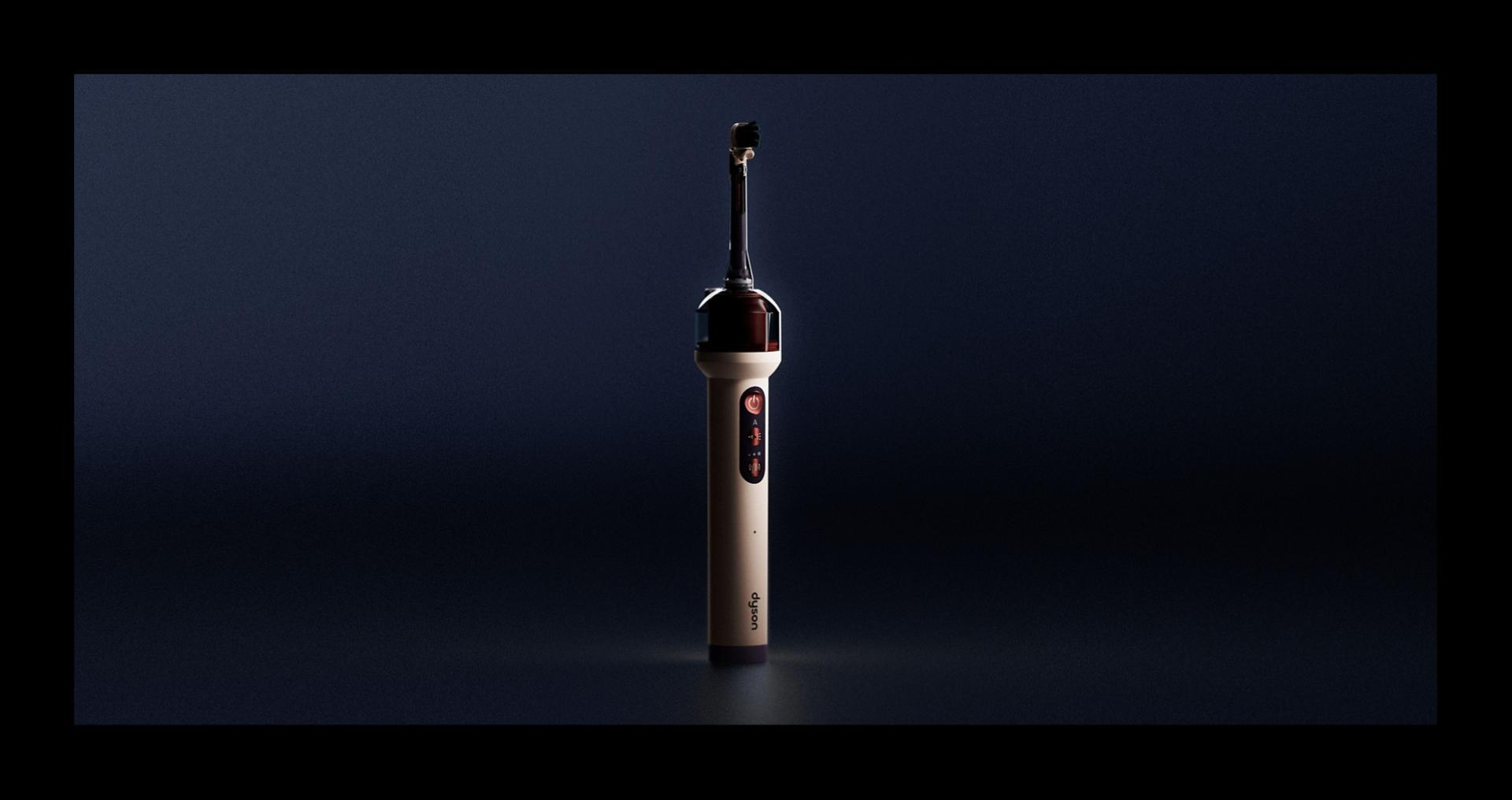 Dyson CameraJet electric toothbrush on a dark background.