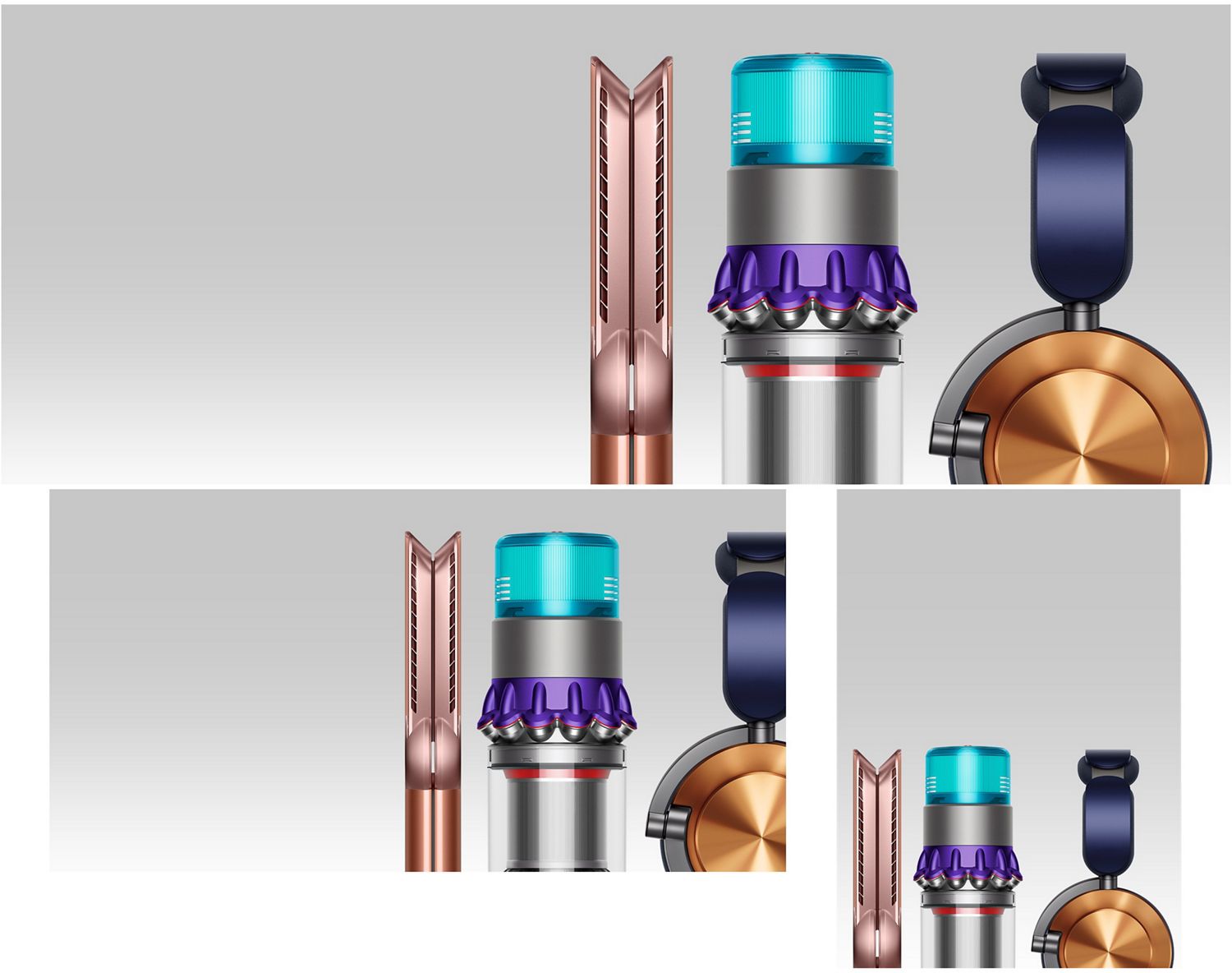 Tiled shot showcasing Dyson technology via shadowed effect.