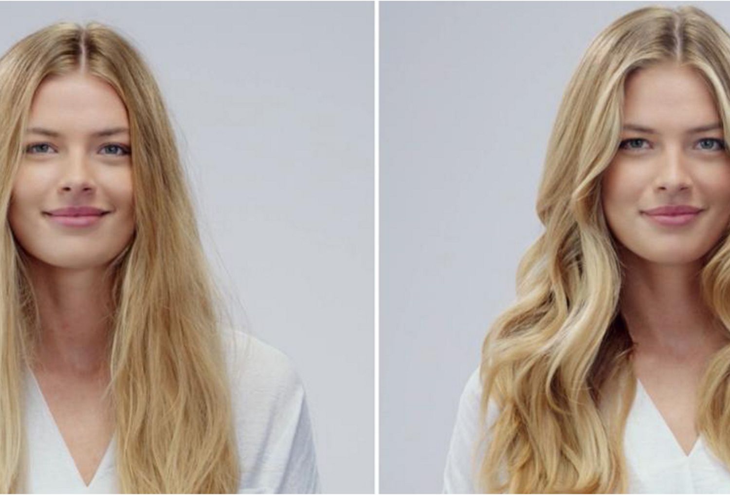 Two models using the new Dyson Airwrap styler attachments.