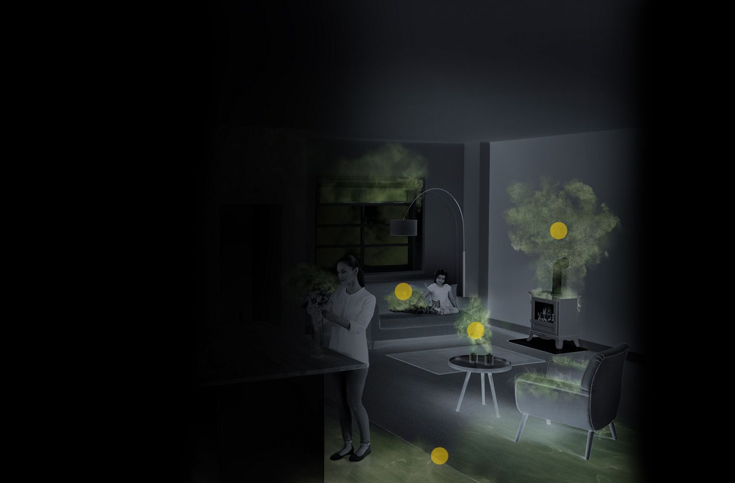 Particules polluantes dans le salon / la chambre à coucher Particules polluantes dans le salon / la chambre à coucher