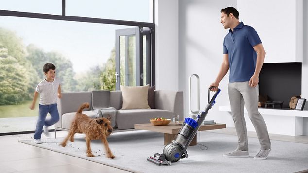 Dyson Ball Allergy Plus being used to clean pet dirt on carpet 