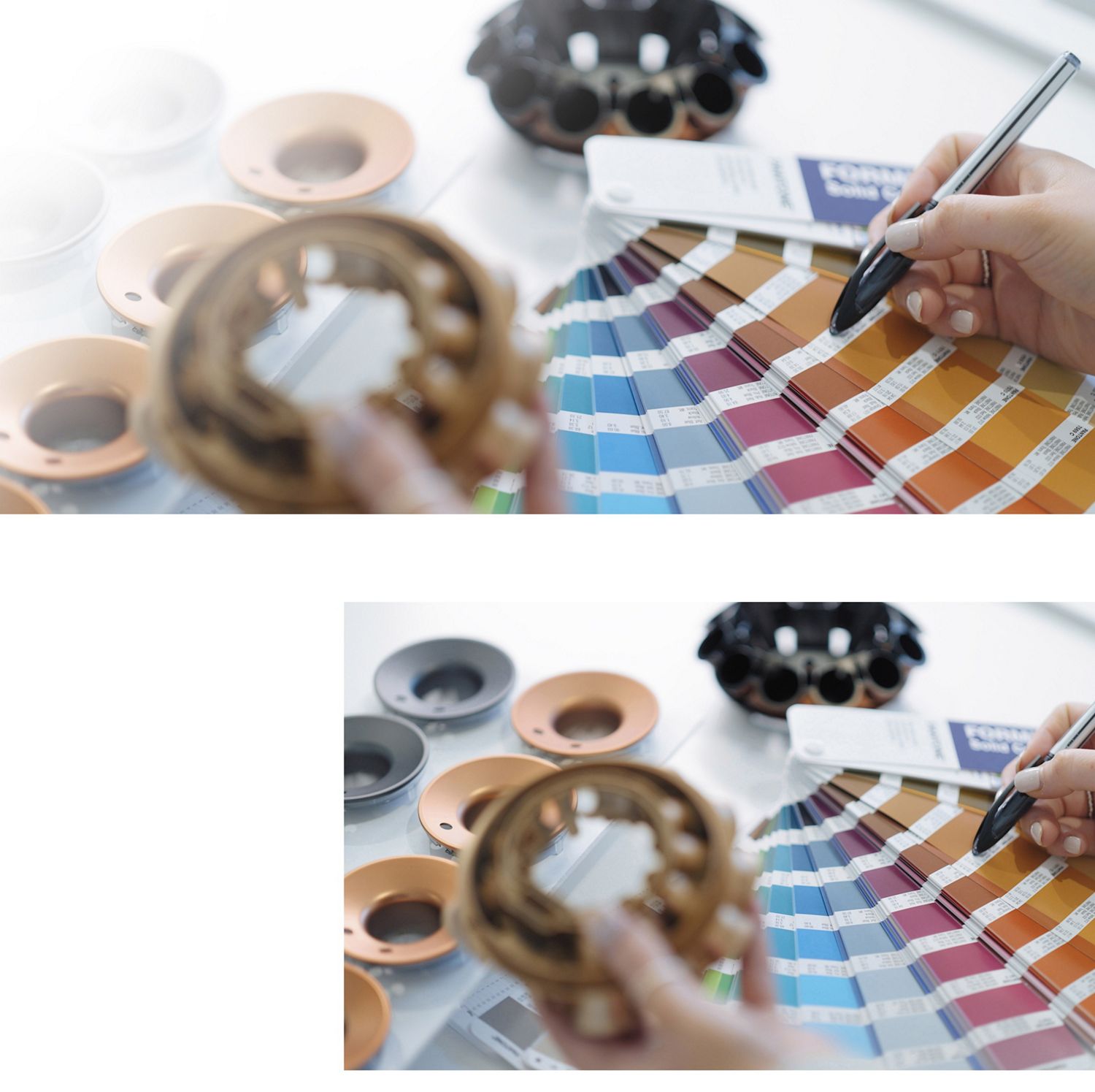 Engineer choosing a colour from a a colour swatch.