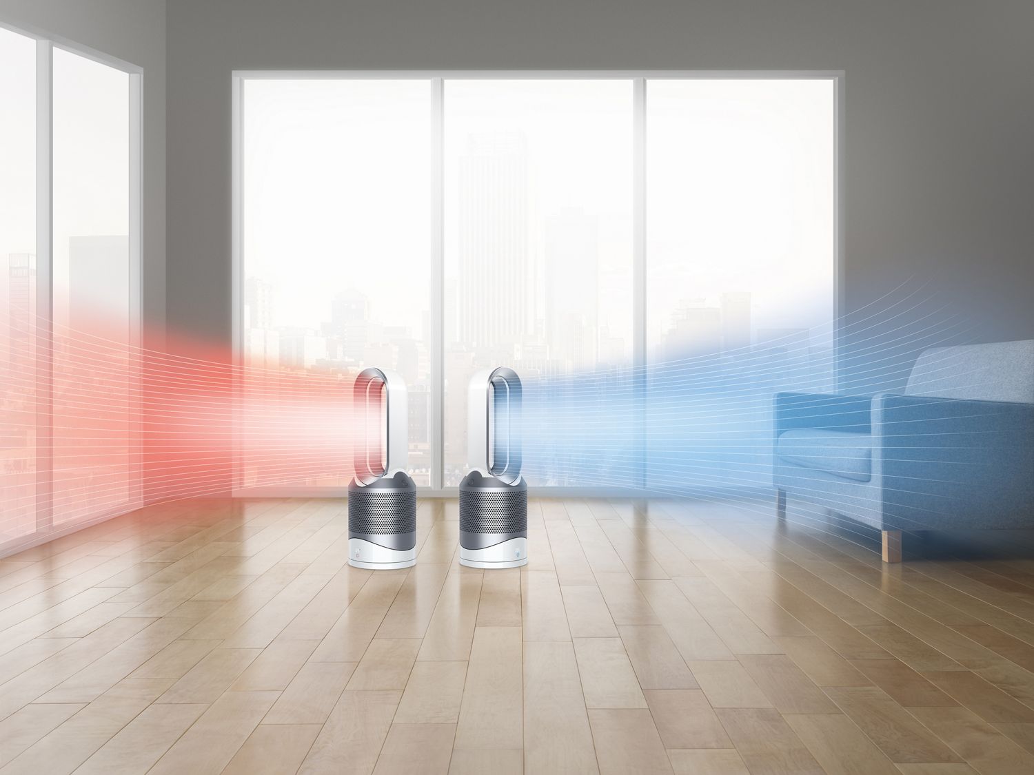 Chaufferette Dyson à côté d’un purificateur Dyson