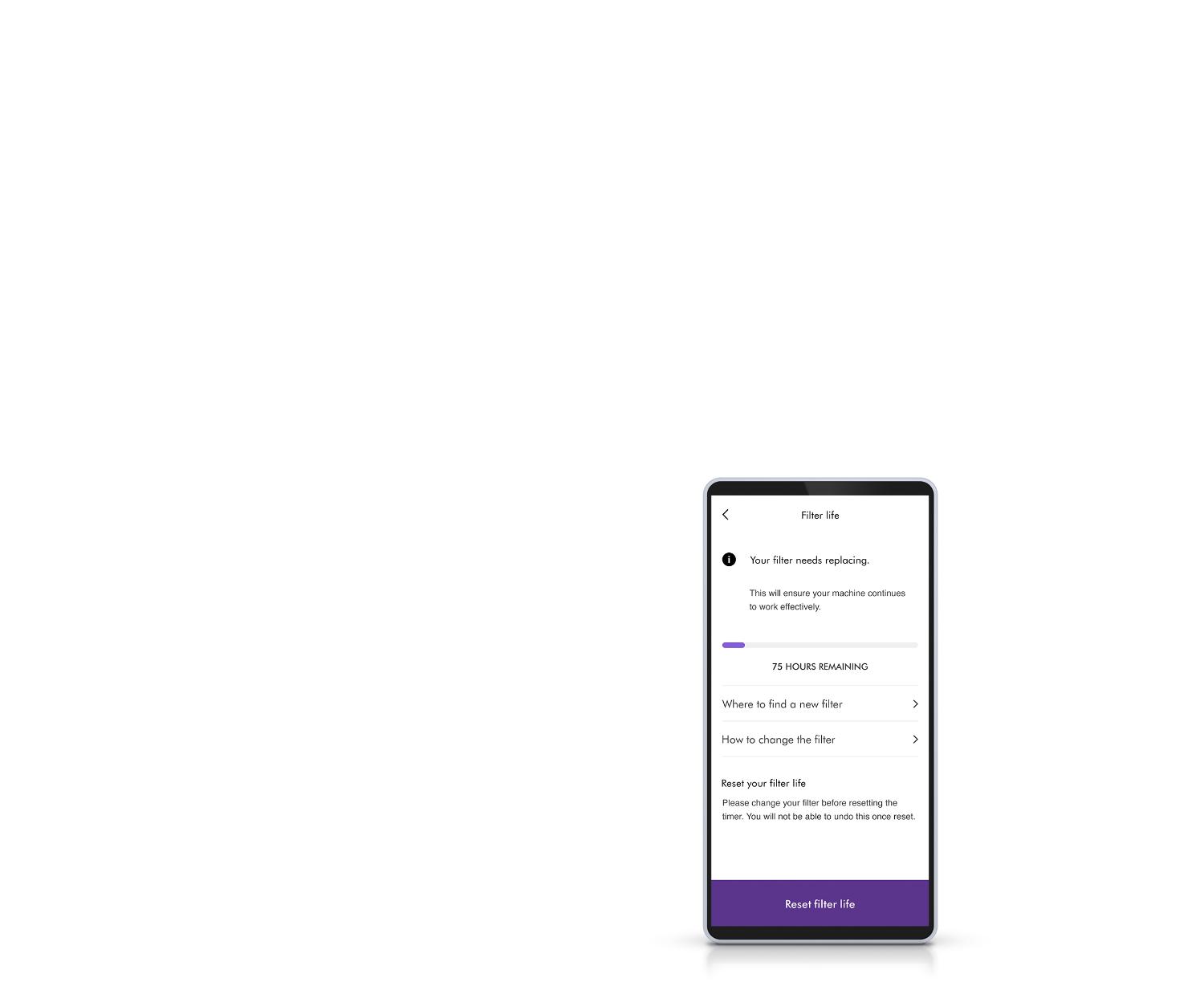 Vérification de la durée de vie des filtres avec l’application Dyson Link Pure Cool