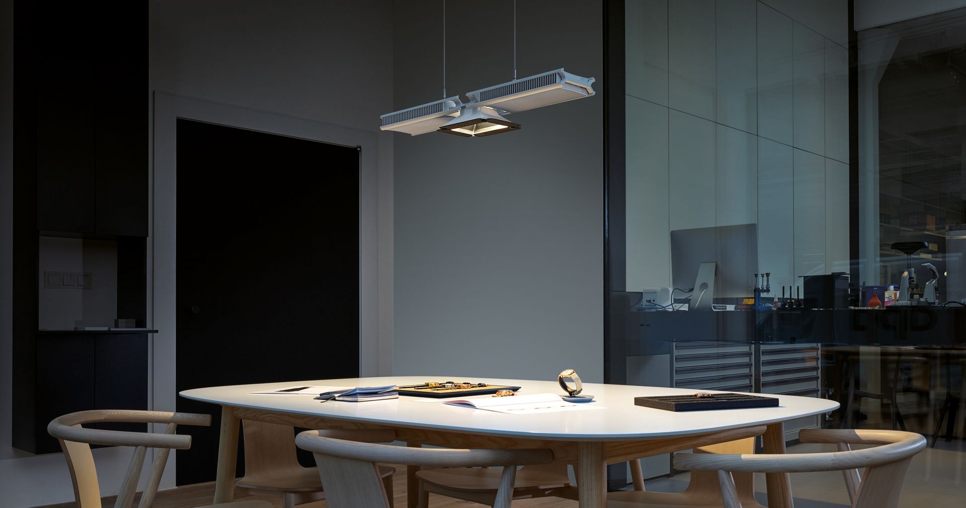 Shot of Dyson Cu-Beam lighting over desk