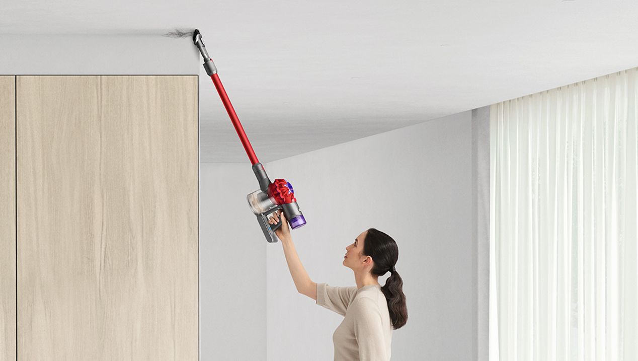 Dyson V8 vacuum cleaning up high