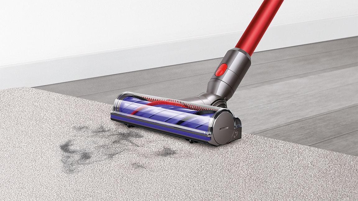 Dyson V8 Origin cordless vacuum cleaning from hard floor to carpet