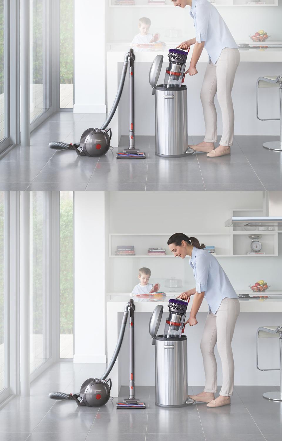 Model emptying vacuum bin